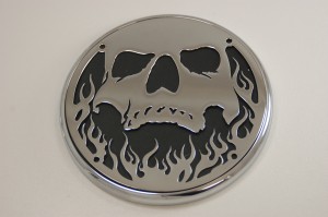 Black and Chrome Skull and Flame 3D Victory Motorcycle Accessories