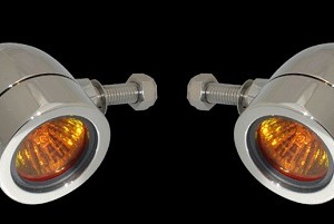 Bullet Lights, LED, Small Flat Bezel, Chrome Body, Amber Lens