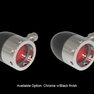 Bullet Lights, Small Flat Bezel w/Holes, Black and Chrome Body, Amber Lens
