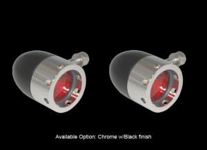 Bullet Lights, LED, Small Flat Bezel w/Holes, Black and Chrome Body, Amber Lens