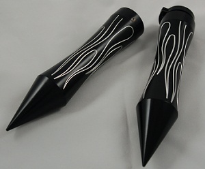 Grips, Black, Assassin Flame Pegs and Grips Black Spike End Flame