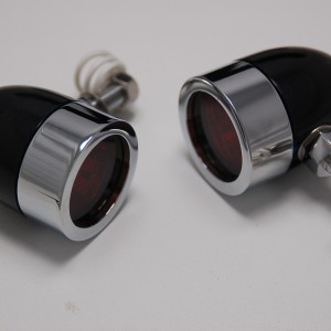 Bullet Lights, Small Flat Bezel, Black and Chrome, Amber Lens