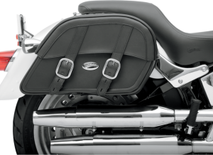 Clean-styled saddlebags available in Throw-Over or Custom-Fit mounting Throw-Over style includes a multi-adjustable yoke which hangs the bags from the fender or seat; also includes a quick-release bag connection to take off bags without disturbing the yoke or seat and a rear-mounted carry handle Custom-Fit style has a strong, smooth backside and no yoke, designed to allow custom mounting to your motorcycle Made of a durable combination of materials including genuine leather, weather-resistant SaddleHyde™, chrome-plated brass and tough plastic frame All feature 1 1/2" chrome-plated buckles and genuine leather straps with lockable, quick-release hidden buckles Extra-strong plastic back works perfectly with the S4 Quick-Disconnect Mounting System S4 saddlebag support brackets (sold separately) are strongly recommended