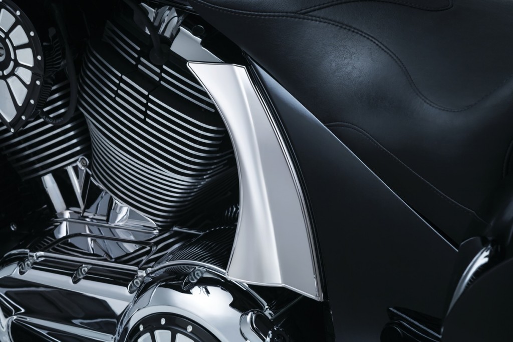 Mask the rear motor mounts and instantly transform the look of your bagger with the Side Panel Scoops for Victory. Simple installation using high-strength and high-temp 3M® VHB™ adhesive delivers a clean chrome upgrade to the side panel covers and the motor's back end.