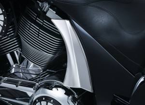 Mask the rear motor mounts and instantly transform the look of your bagger with the Side Panel Scoops for Victory. Simple installation using high-strength and high-temp 3M® VHB™ adhesive delivers a clean chrome upgrade to the side panel covers and the motor's back end.