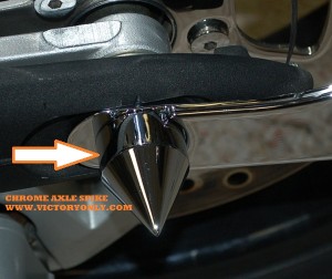 axle cap chrome mounted with tag INSTALLED Victory Motorcycle round or spike 27mm victory