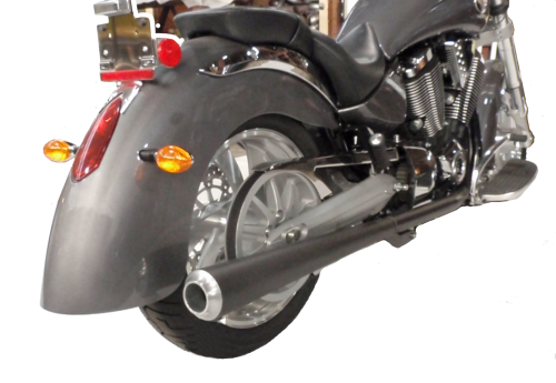 Exhaust True Dual Cone Black or Chrome Fits: Victory Boardwalk Victory Gunner Victory Highball Victory Judge Victory Kingpin Victory Vegas
