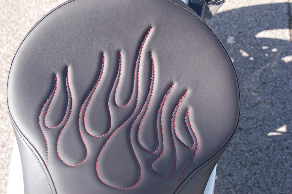 Red Flame Stitching on Solo Seat Installed Victory Motorcycle 
