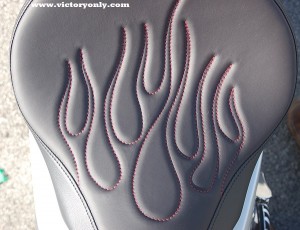 Red Flame Stitching on Solo Seat Installed Victory Motorcycle 