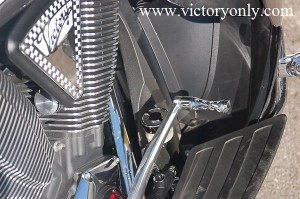 Contrast Cut rear Brake Master Cylinder Cover Installed 2015 Victory Motorcycle Cross Country Tour